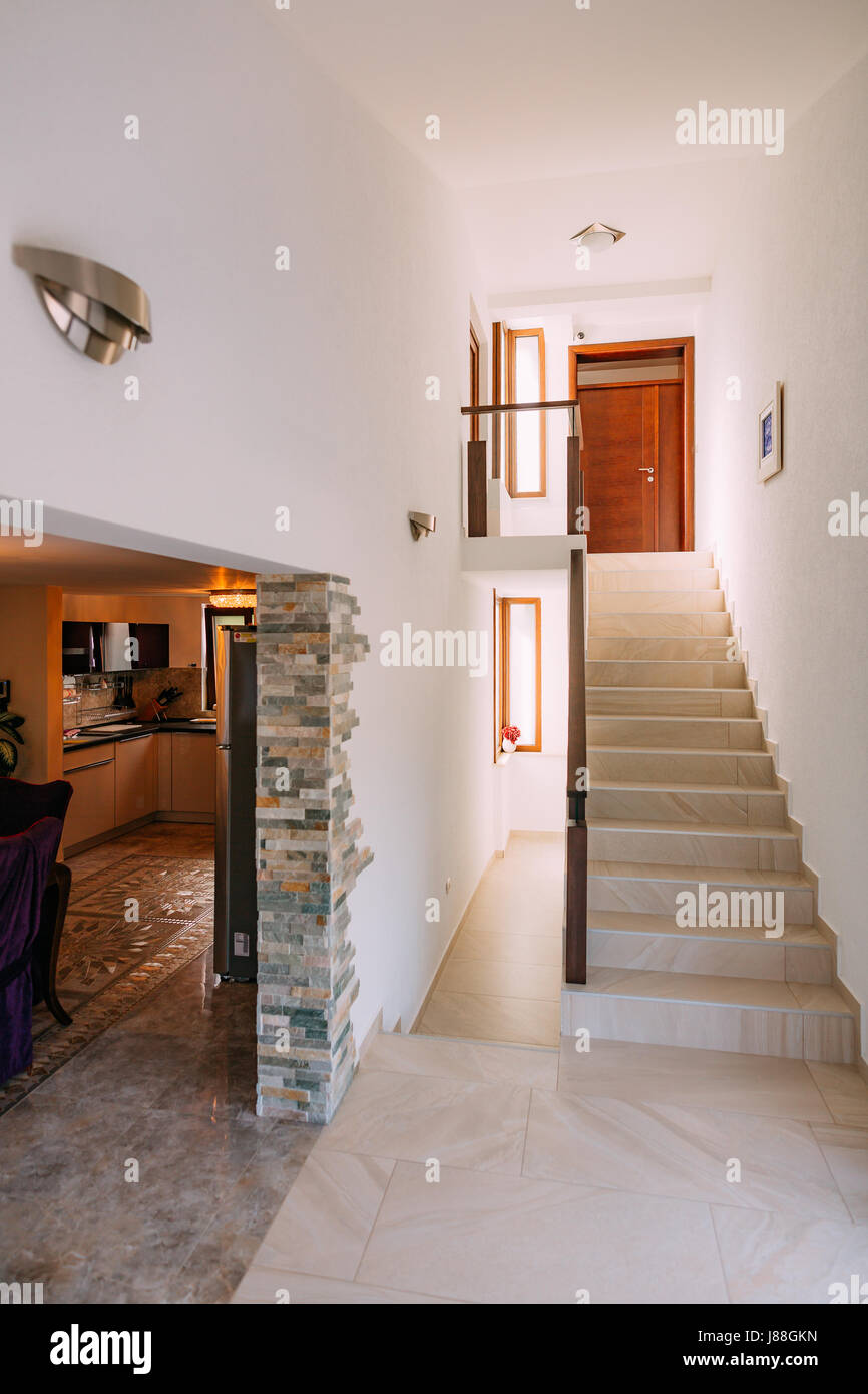 The staircase in the apartment. Design interior of the apartment Stock ...