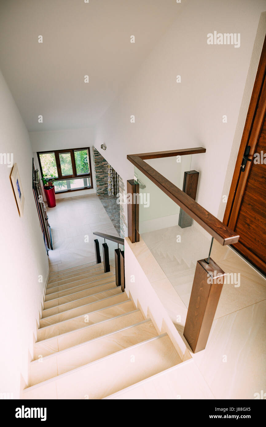 The staircase in the apartment. Design interior of the apartment Stock ...