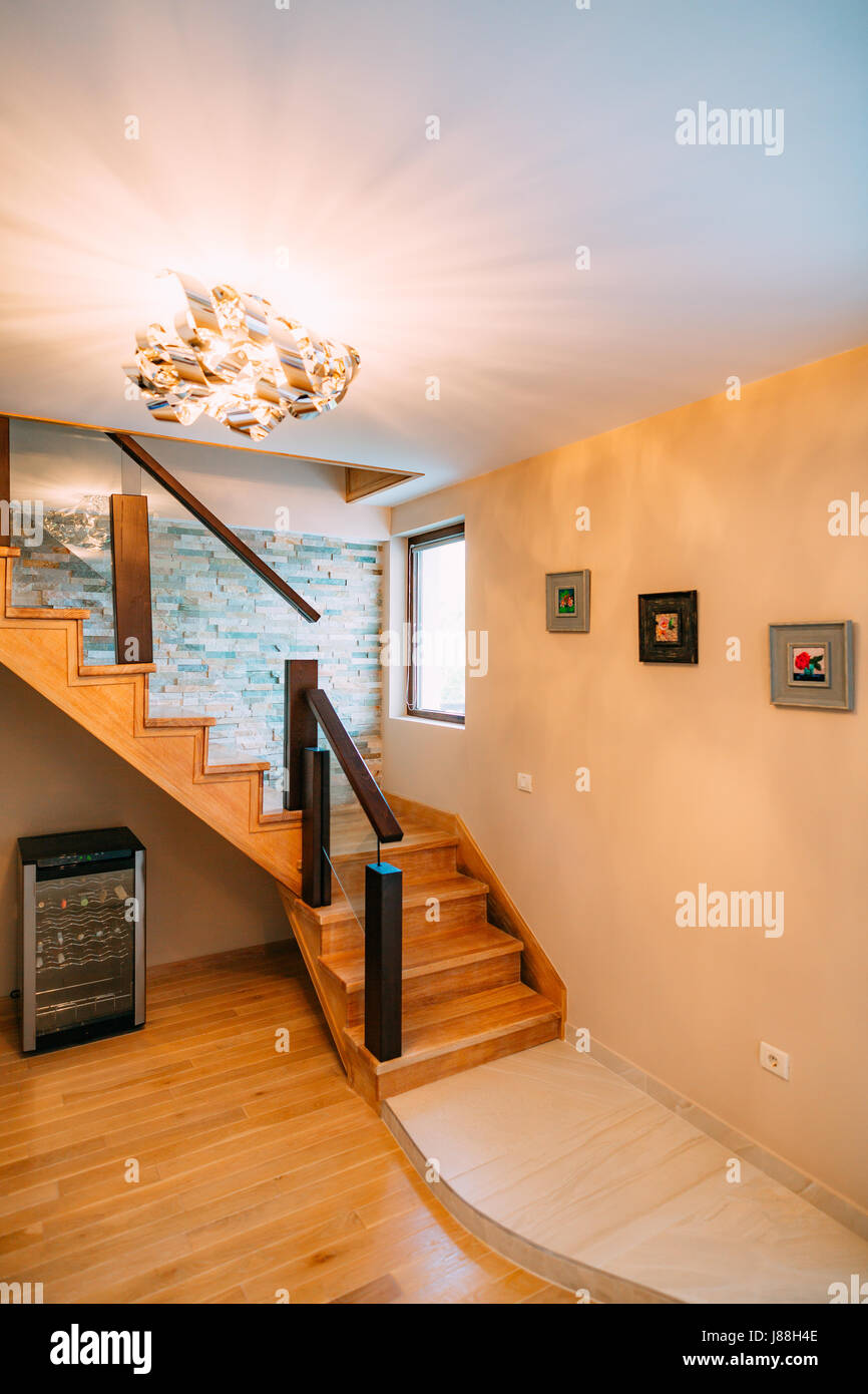 The staircase in the apartment. Design interior of the apartment Stock ...
