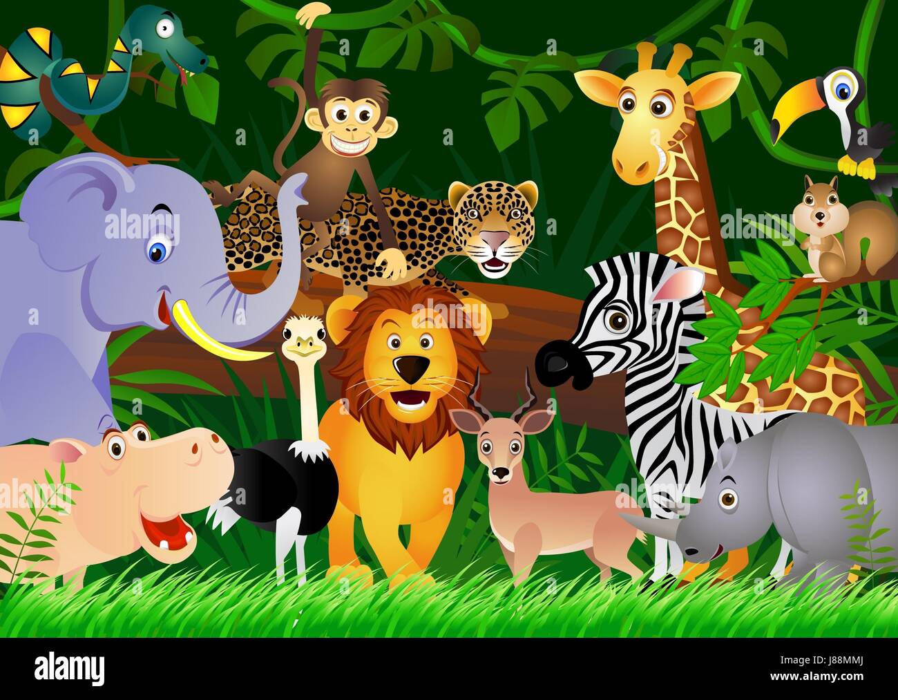 animal, africa, jungle, illustration, safari, cartoon, forest, nature,  laugh Stock Photo - Alamy