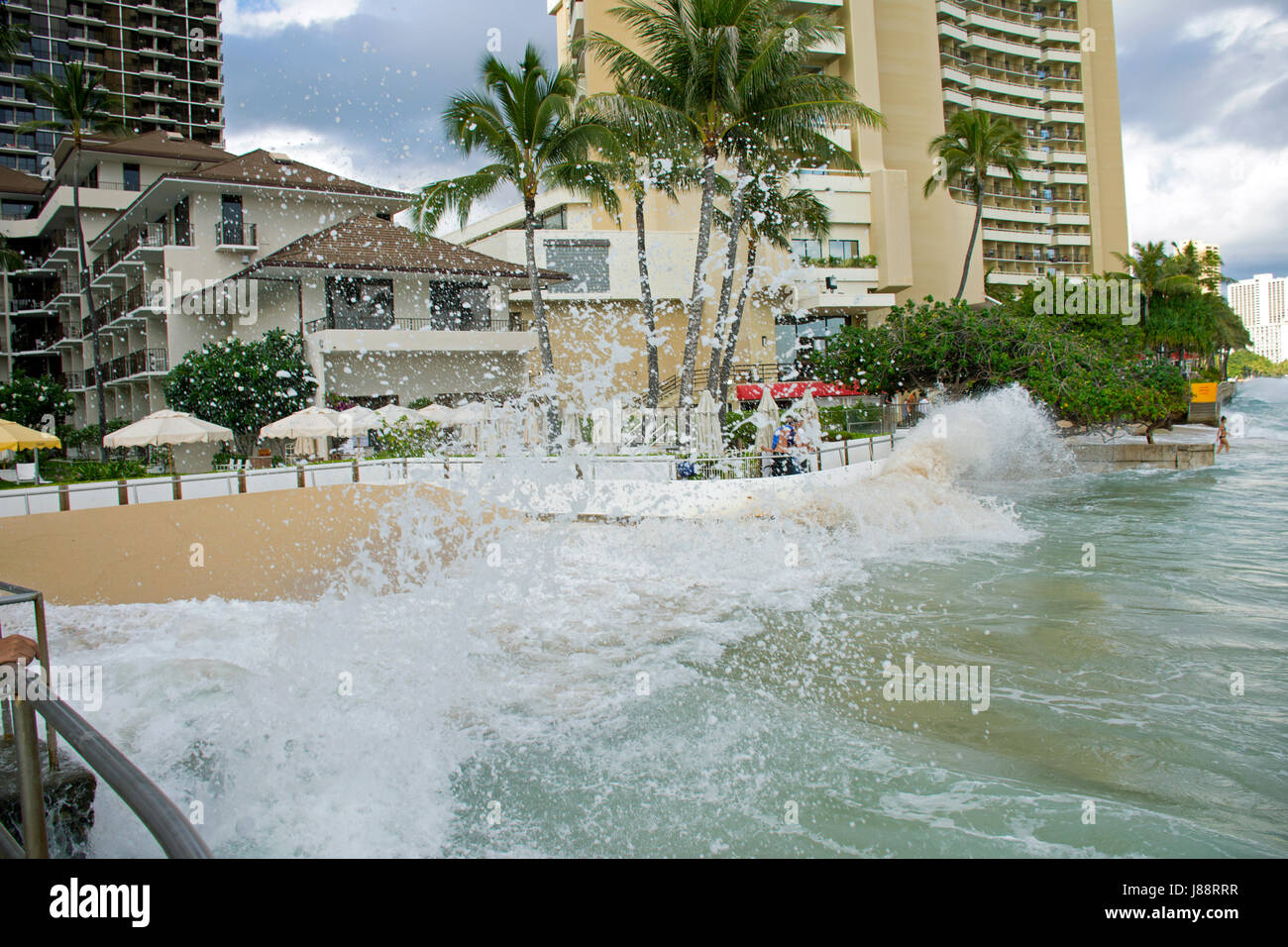 Record high tides or king tides in Waikiki Beach in May 2017, Oahu