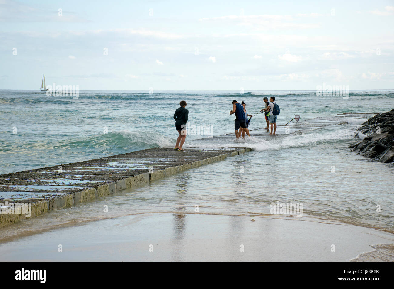 Record high tides or king tides in Waikiki Beach in May 2017, Oahu, Hawaii, USA Stock Photo