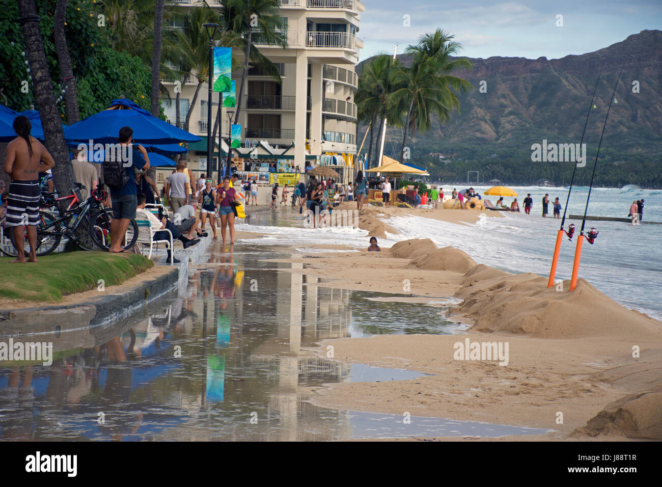 Record high tides or king tides in Waikiki Beach in May 2017, Oahu