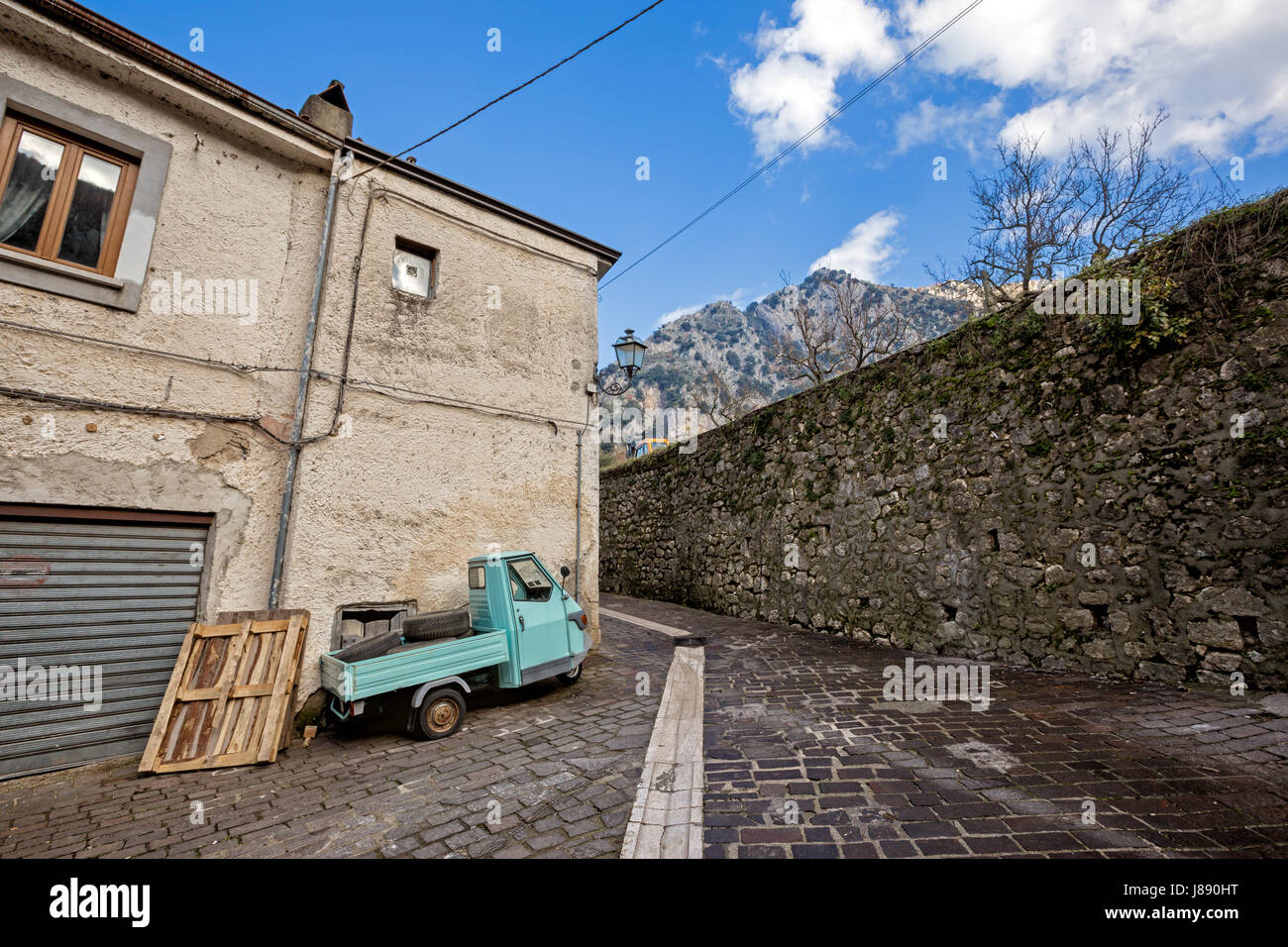 Cervinara (Avellino) - The old city centre and Taburno mountain Stock Photo