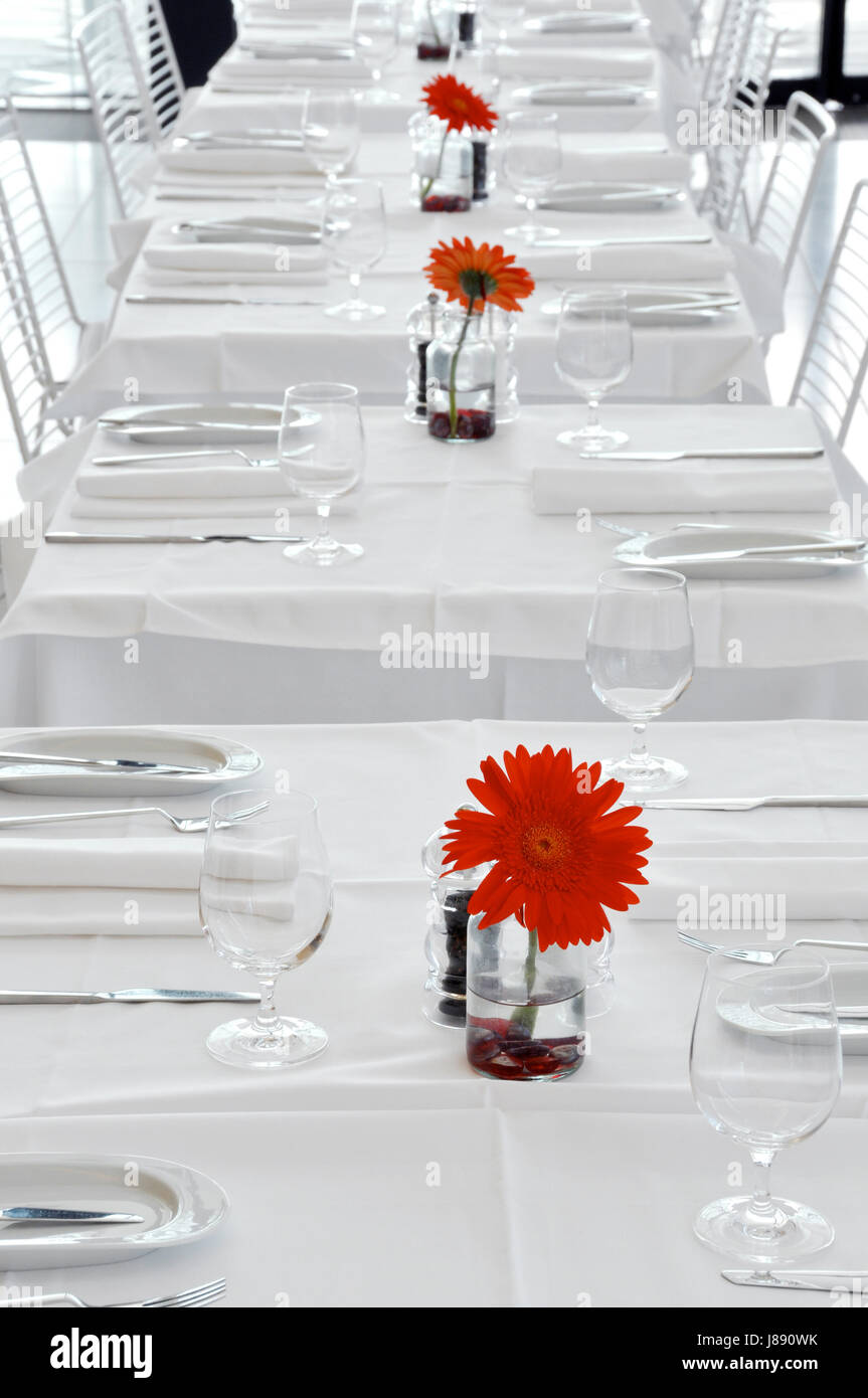 restaurant, food, aliment, flower, plant, service, cutlery, table, white, red, Stock Photo