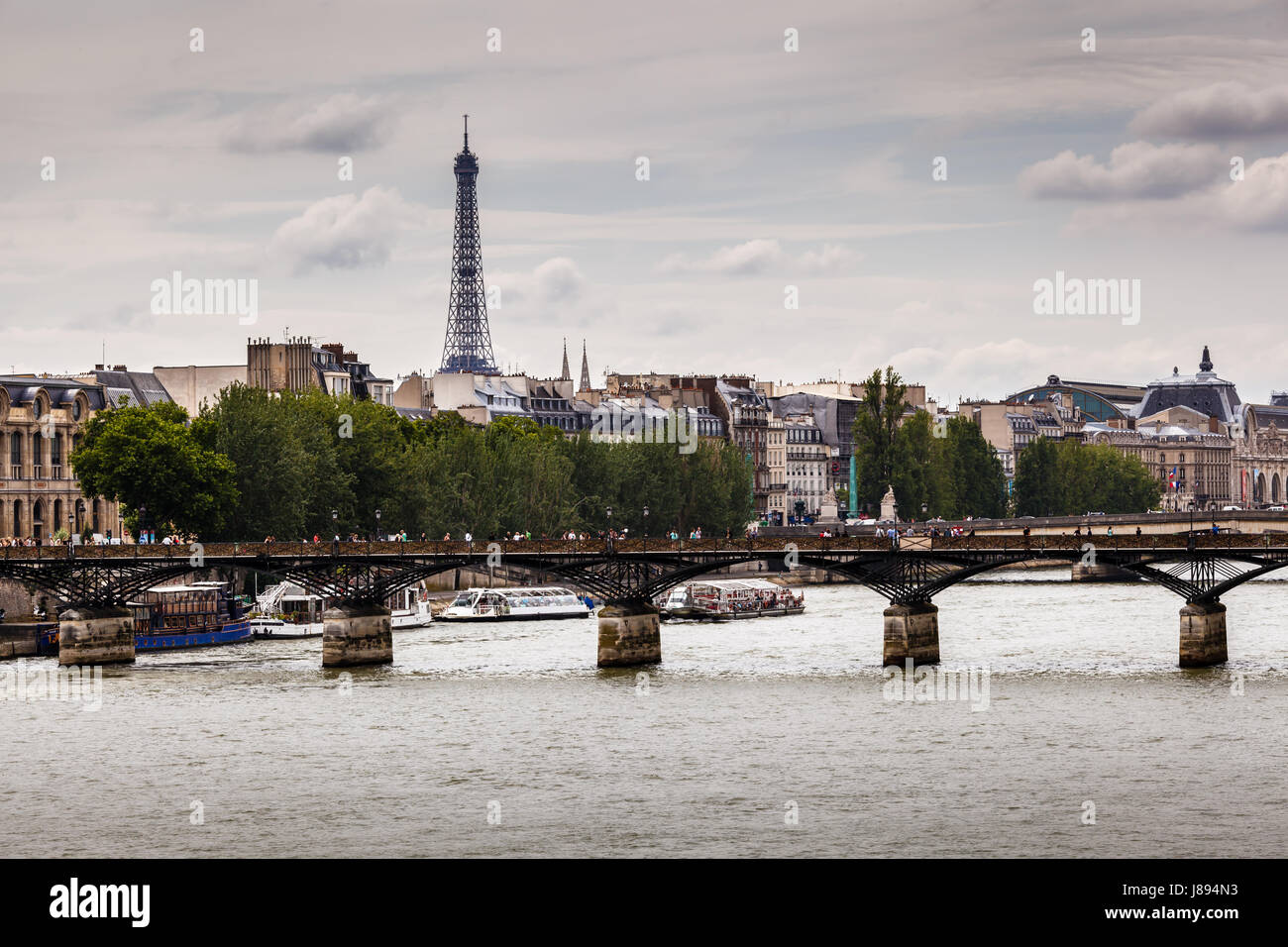 Eiffel Tower And Pont Des Arts Bridge Paris France Stock Photo Alamy