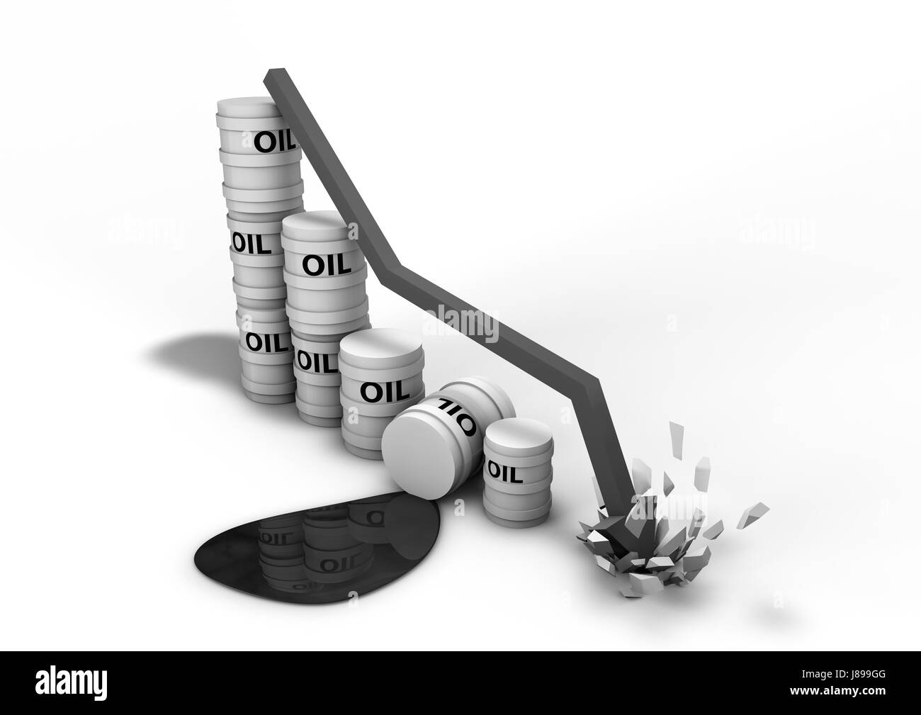 industry, down, price, collapse, arrow, graph, oil, drum, isolated
