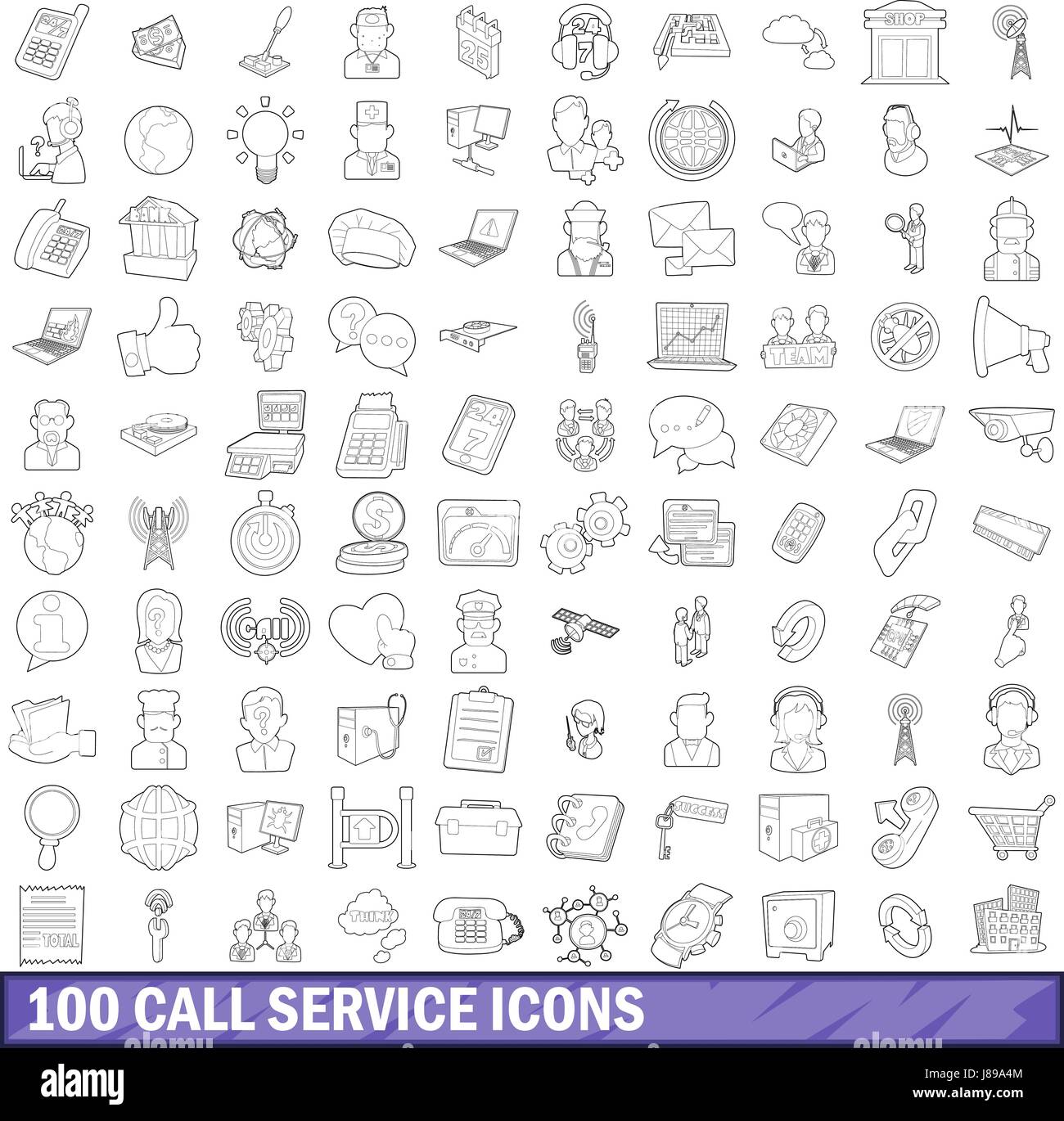 100 call service icons set, outline style Stock Vector Image & Art - Alamy
