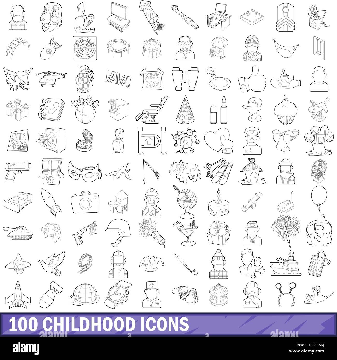 100 childhood icons set, outline style Stock Vector Image & Art - Alamy