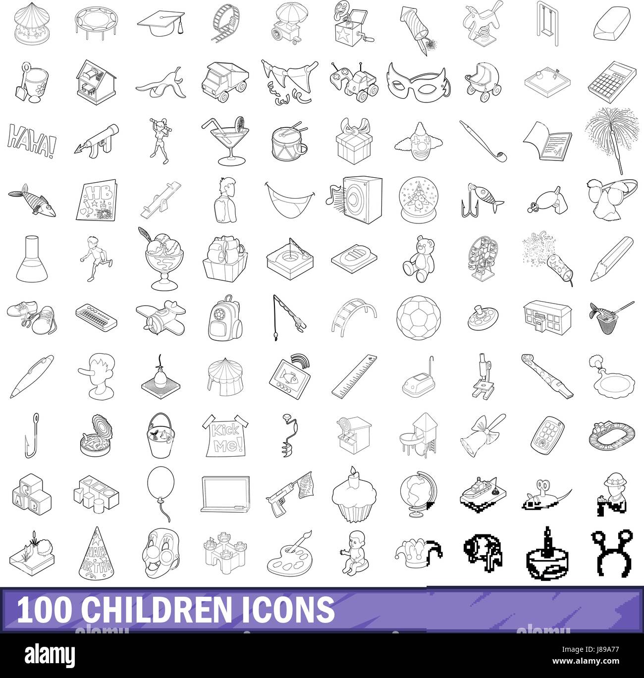 100 children icons set, outline style Stock Vector Image & Art - Alamy
