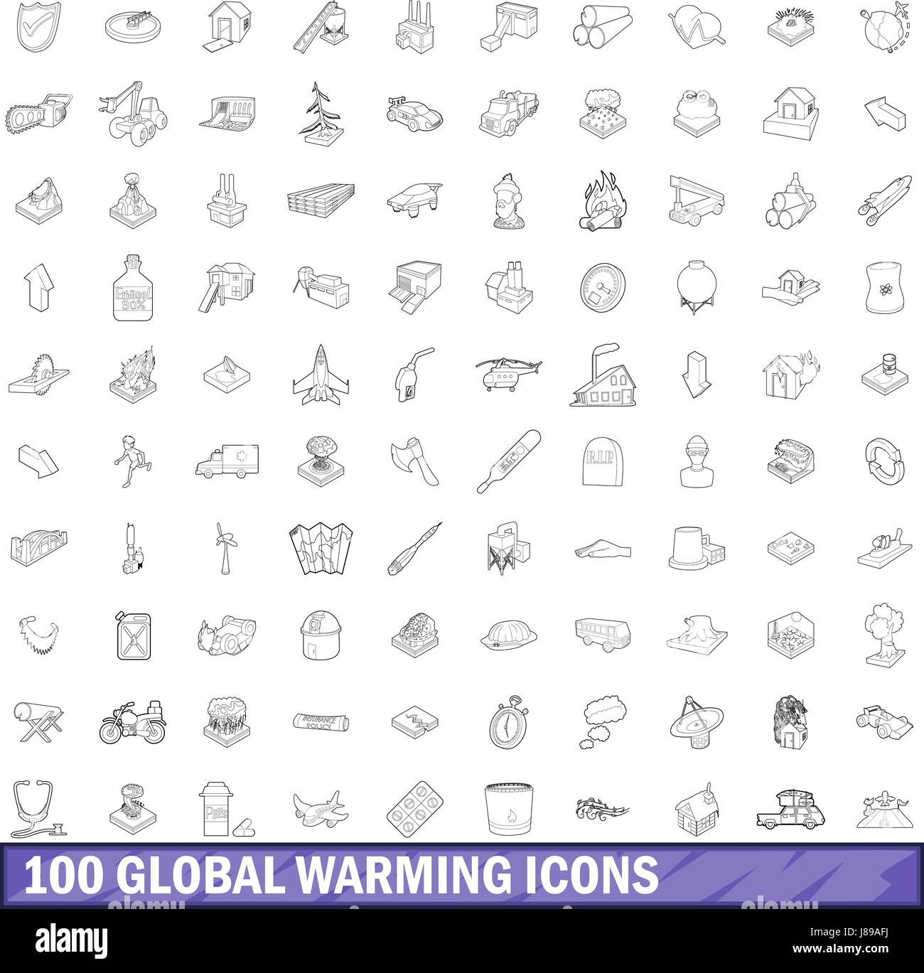 100 global warming icons set, outline style Stock Vector Image & Art ...