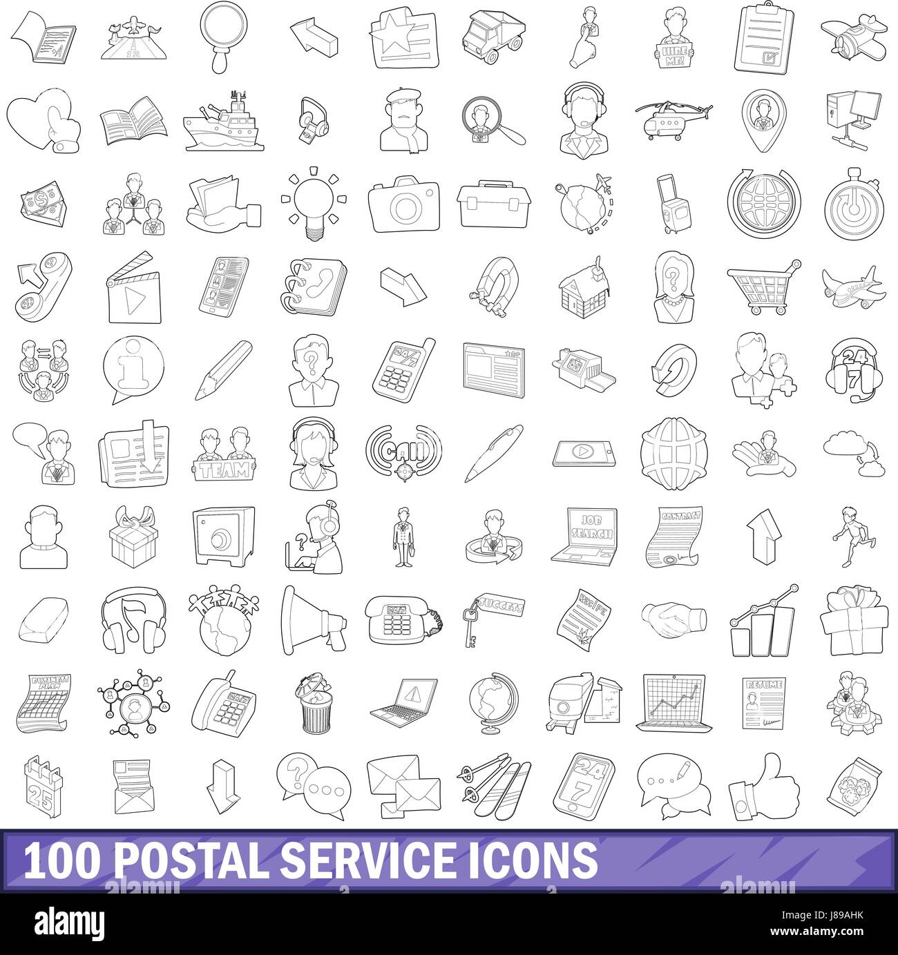 100 postal service icons set, outline style Stock Vector Image & Art ...