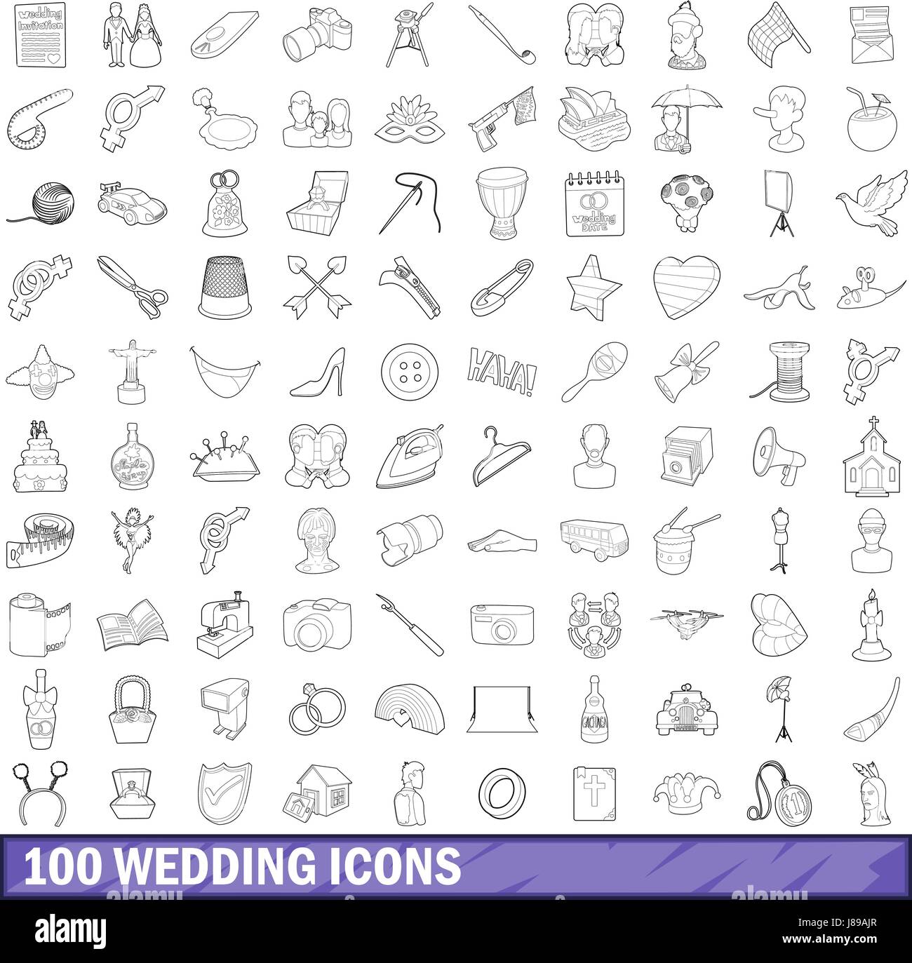 100 wedding icons set, outline style Stock Vector Image & Art - Alamy
