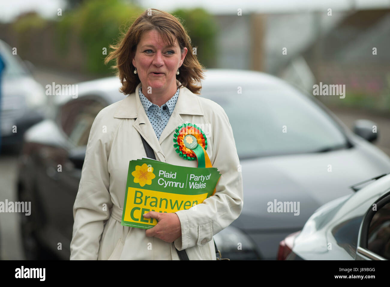 Leader Of Plaid Cymru Leanne Wood Door To Door Campaigning In