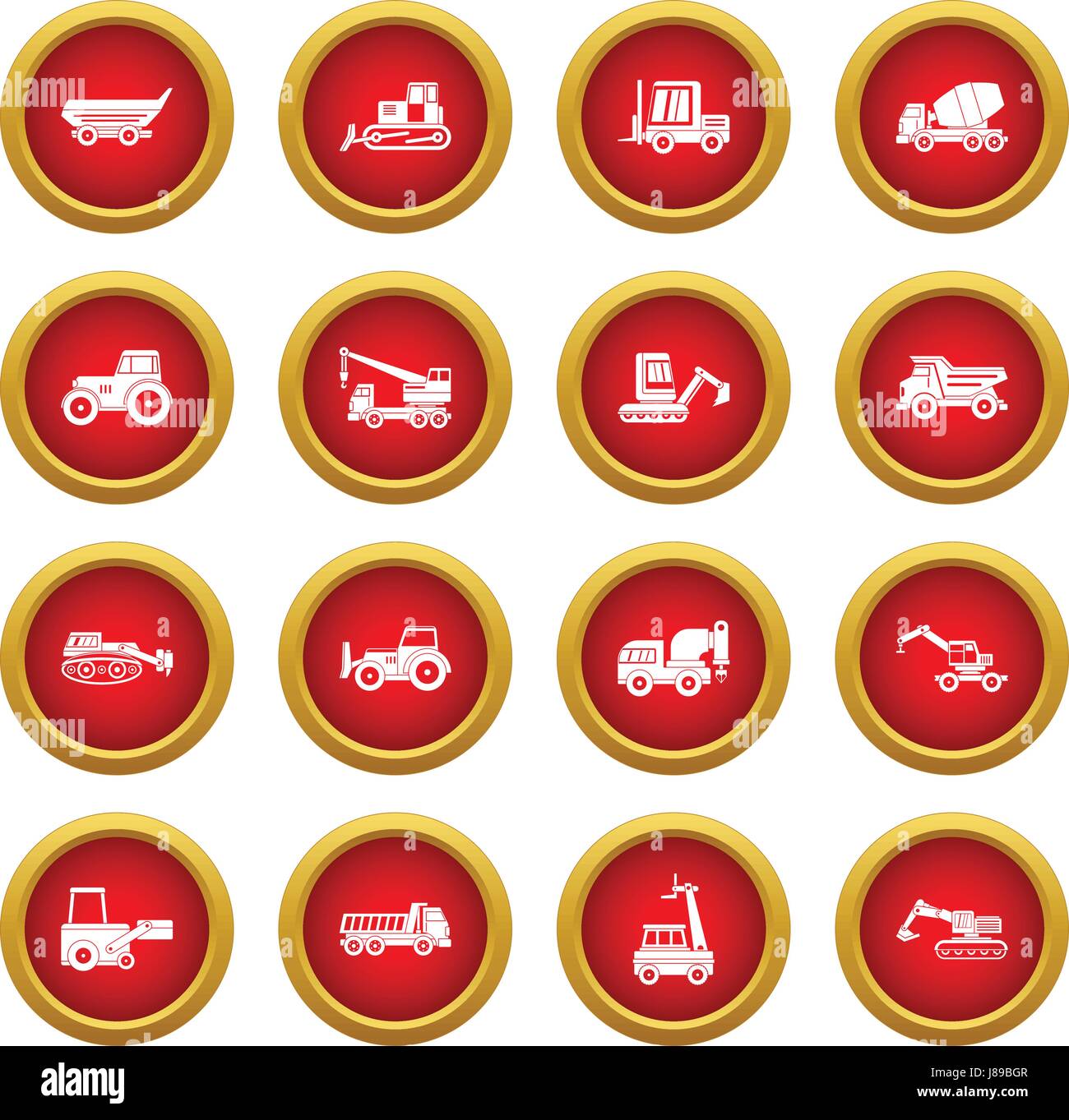 Building vehicles icon red circle set Stock Vector