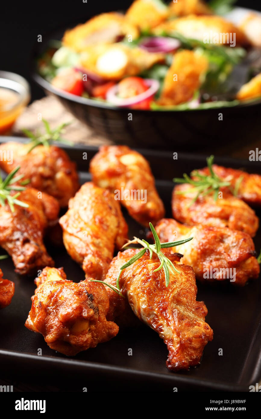 food, aliment, hot, poultry, chicken, tray, baking, wings, meat, smoke, Stock Photo
