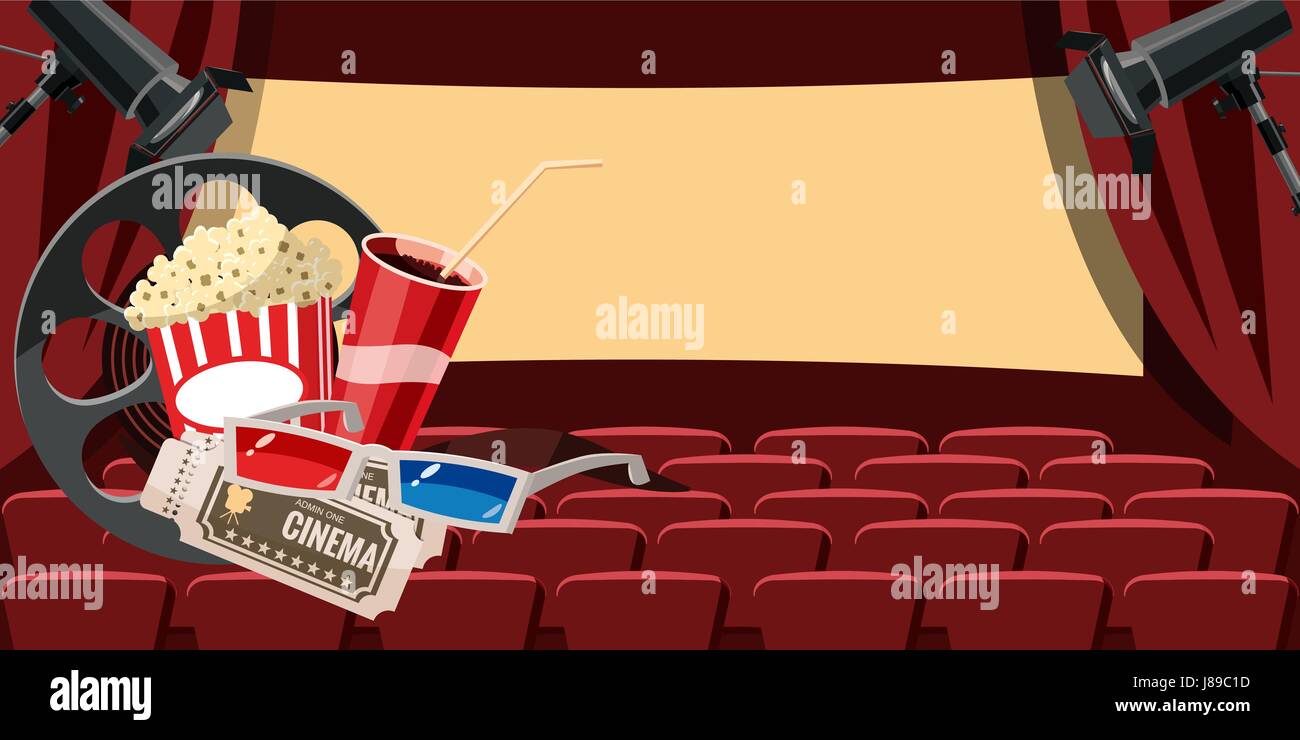 Cinema Movie Hall Icons Set Cartoon Style Stock Vector Image Art Alamy