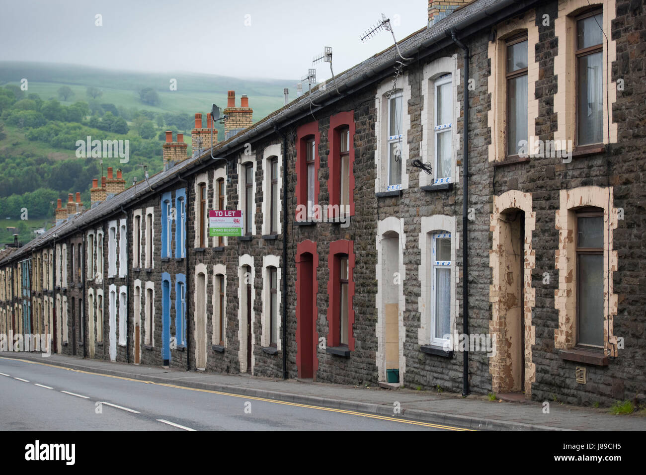A general view of terraced houses in Porth in the Rhondda Valley on May