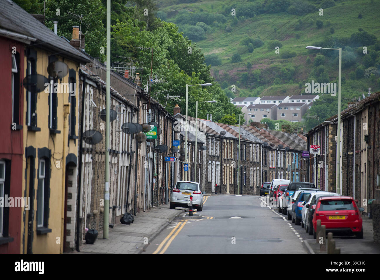 A general view of terraced houses in Porth in the Rhondda Valley on May