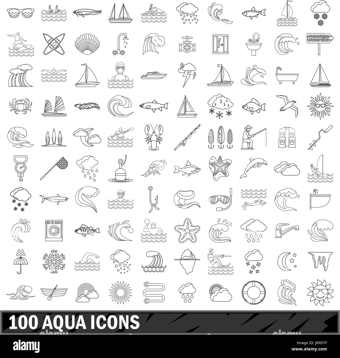 100 aqua icons set, outline style Stock Vector Image & Art - Alamy