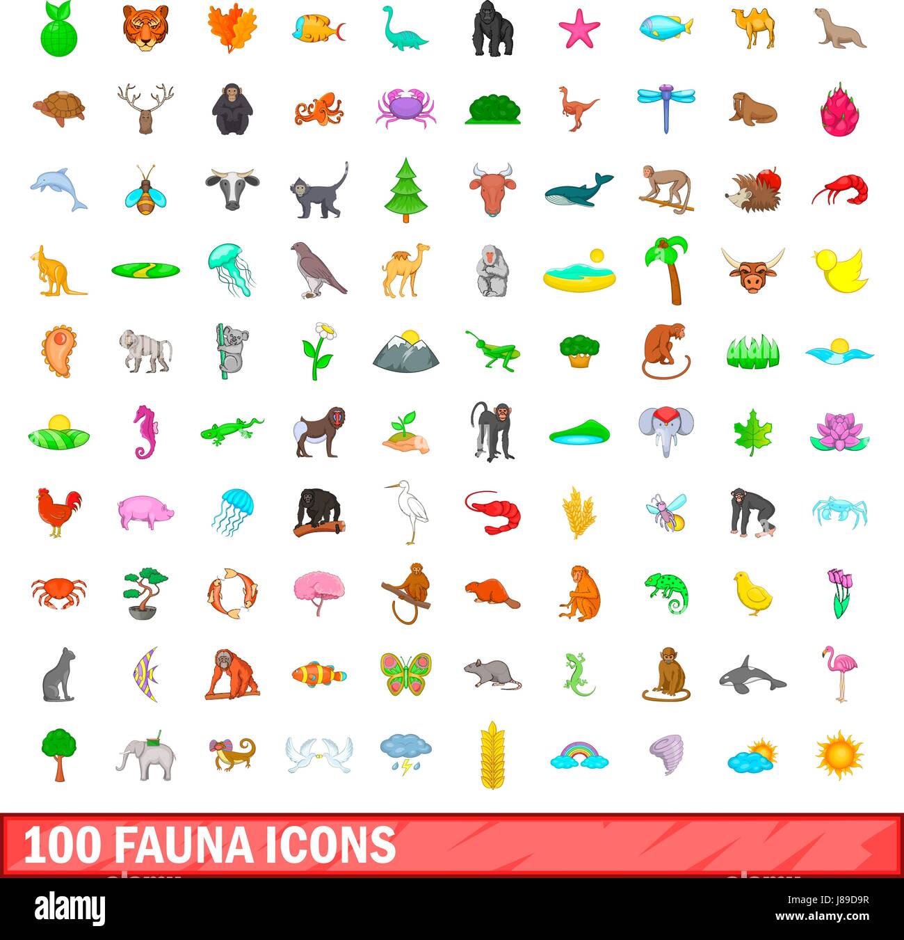 100 fauna icons set, cartoon style Stock Vector Image & Art - Alamy