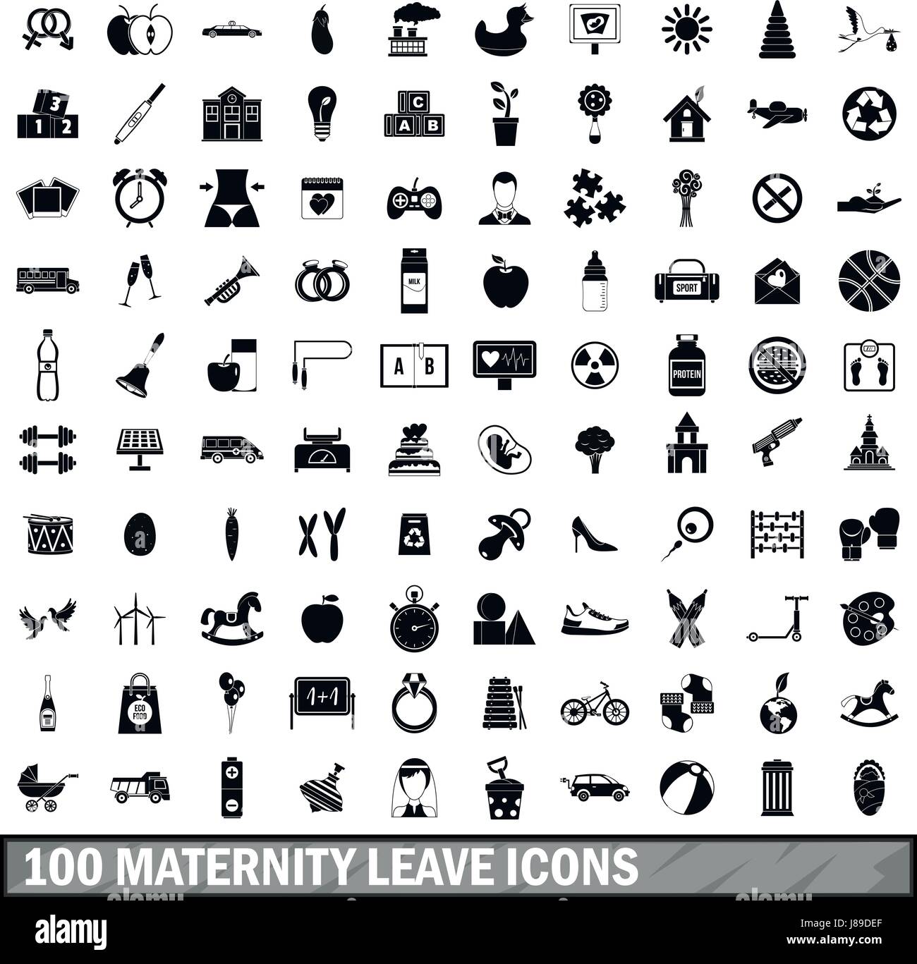 100 Maternity Leave Icons Set Simple Style Stock Vector Image Art