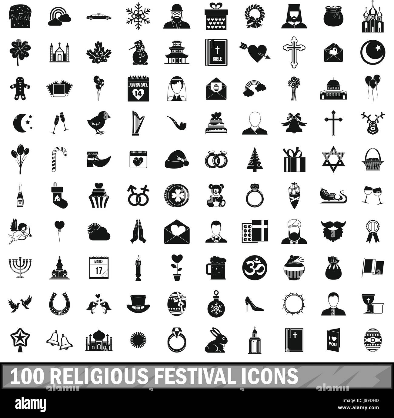 100 religious festival icons set, simple style Stock Vector Image & Art ...