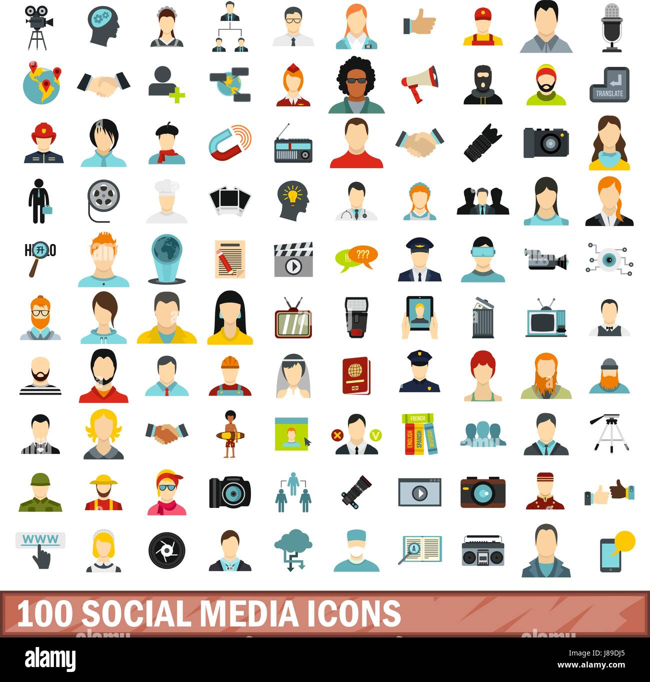 100 social media icons set, flat style Stock Vector Image & Art - Alamy