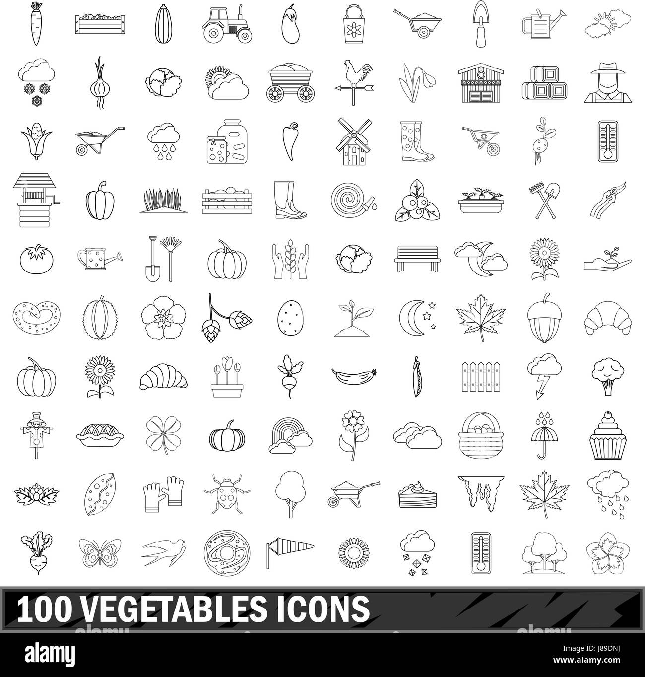100 vegetables icons set, outline style Stock Vector Image & Art - Alamy
