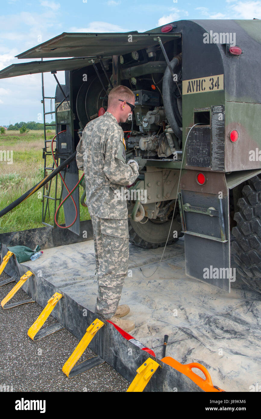 U.S. Army Spc. Anthony Gibbs, a petroleum supply specialist assigned to