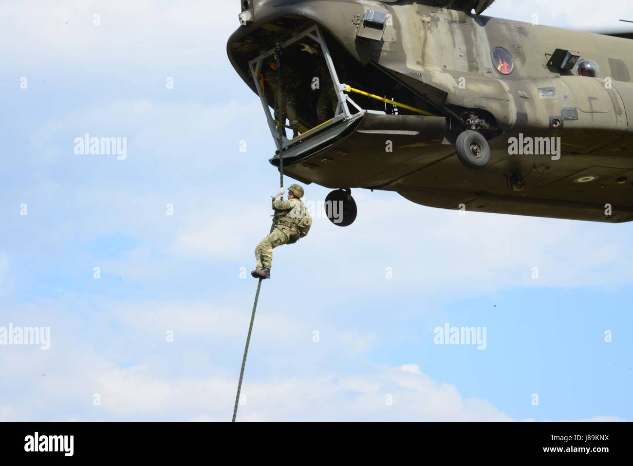 U.S. and Greek paratroopers perform Fast Rope training from a CH-47 ...