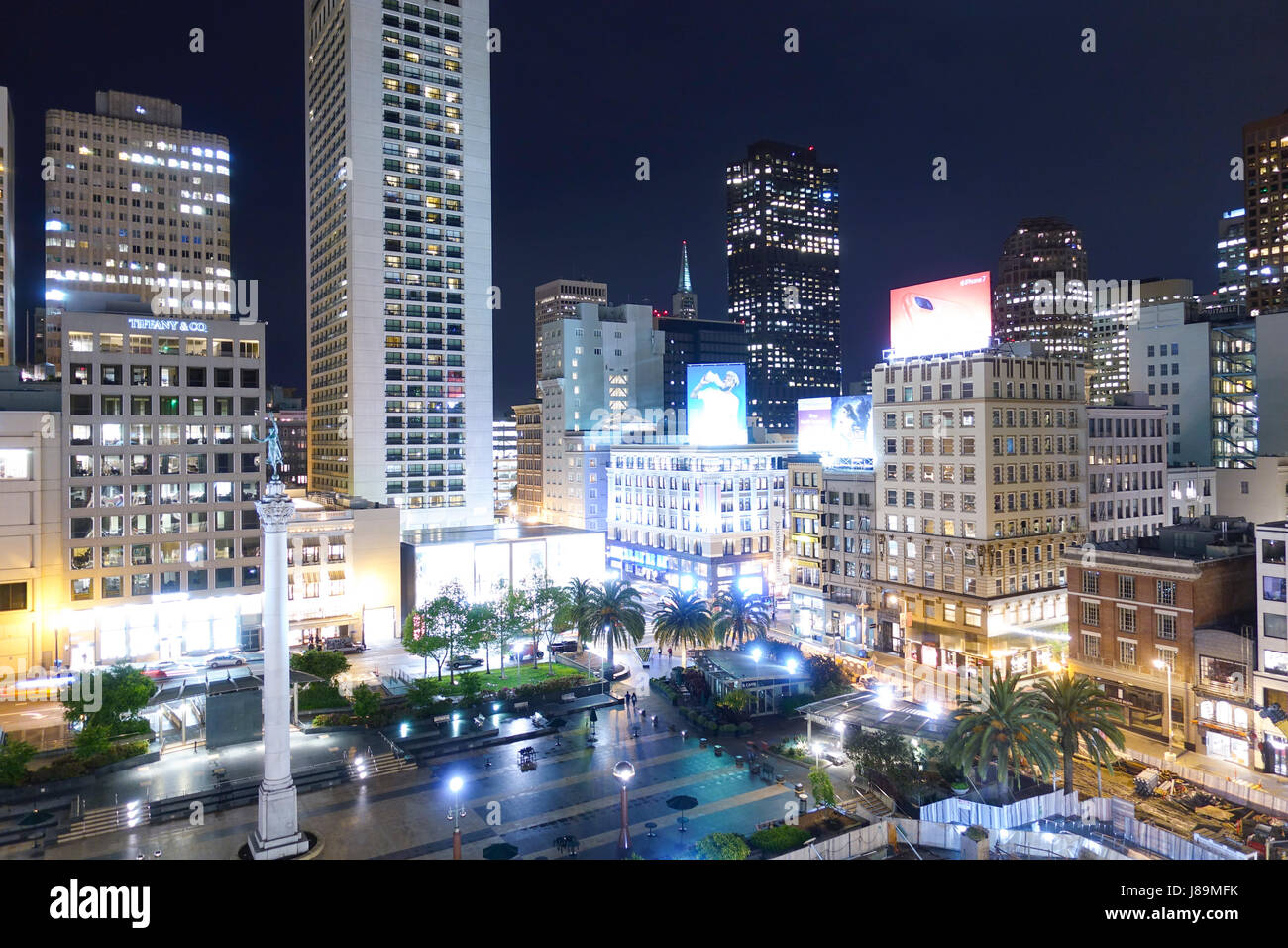 Aerial view over Union Square in San Francisco at night - SAN FRANCISCO ...