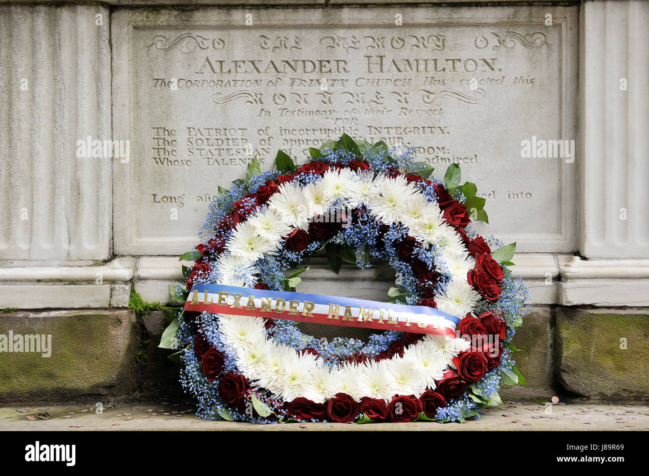 A memorial wreath at the grave of Alexander Hamilton on the grounds of