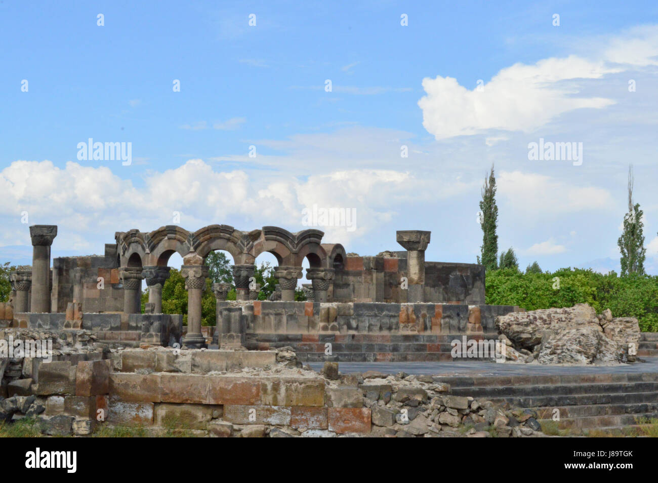 The ruins of the Zvartnots Church in Armenia - a UNESCO World Heritage Site. Stock Photo