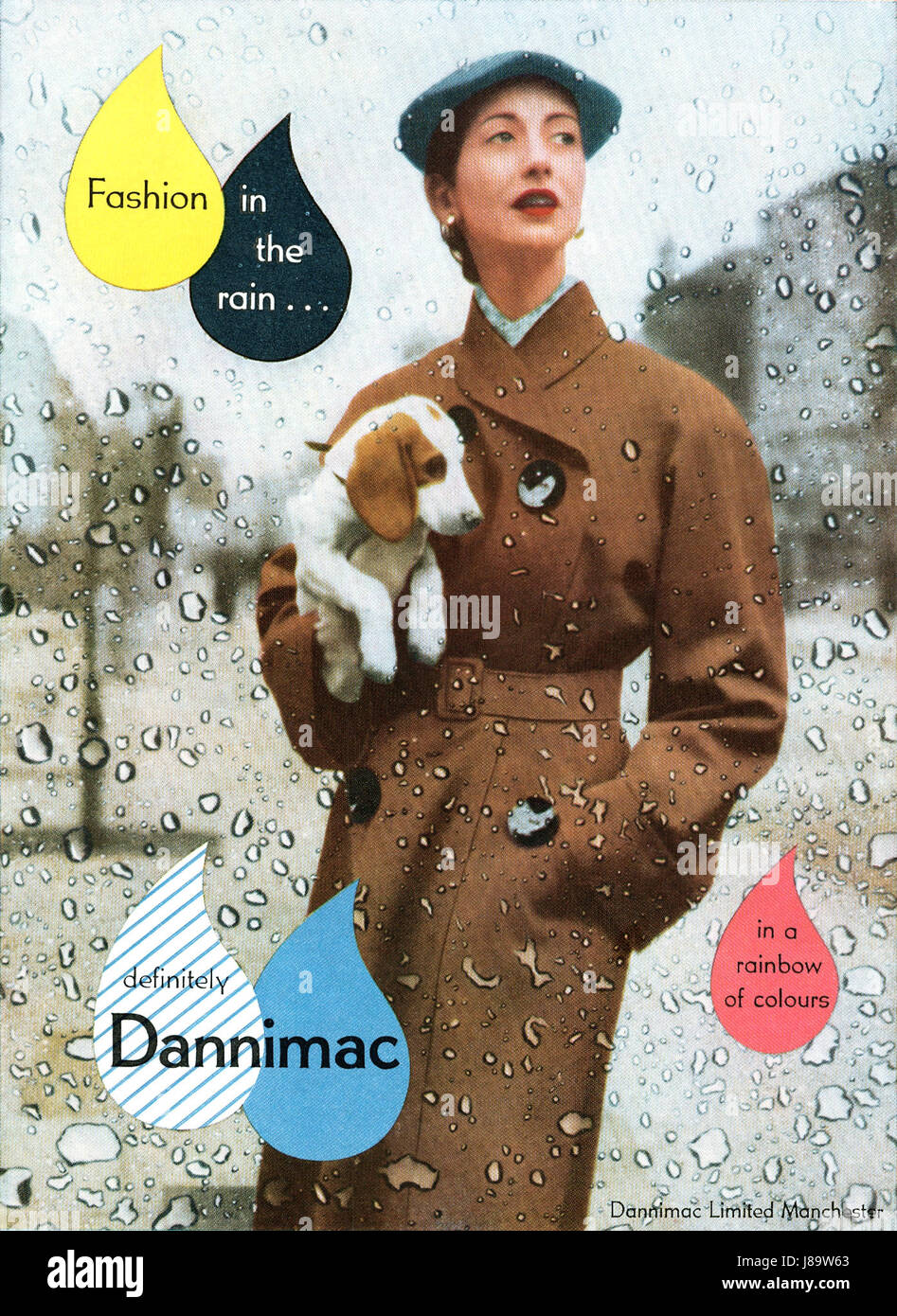 1951 British advertisement for Dannimac rainwear. Stock Photo