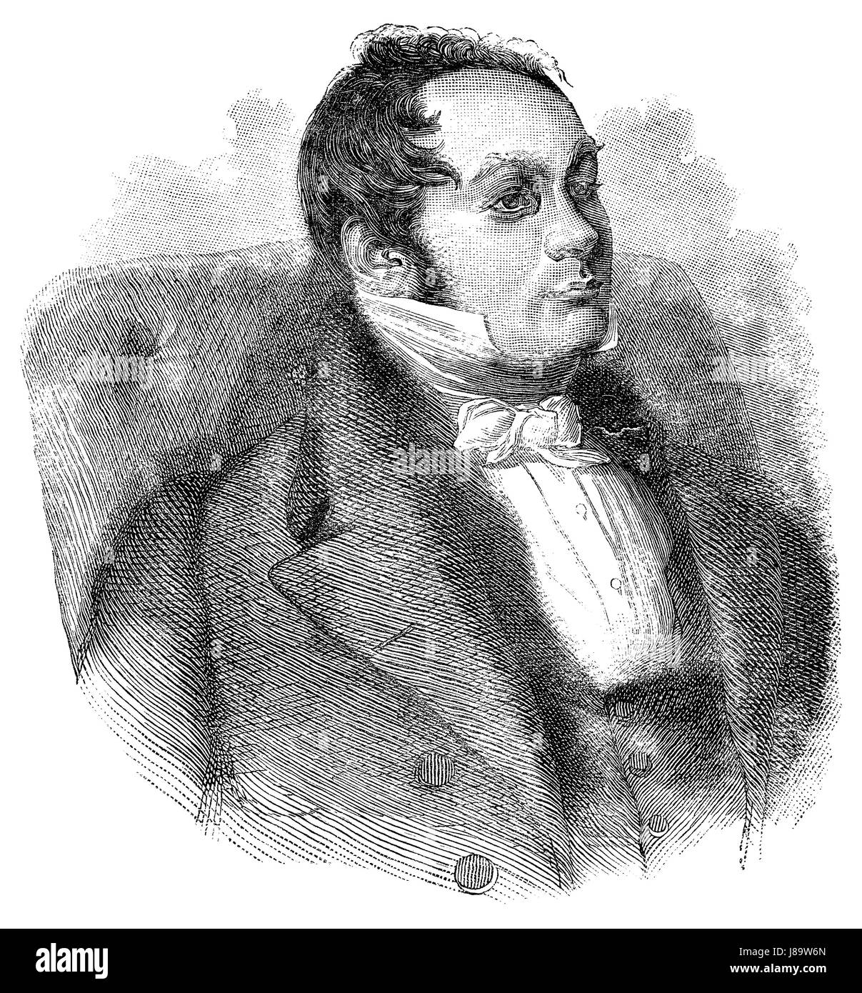 Victorian engraving of a portrait of the English cleric John Harris Barham (1788-1845), who wrote The Ingoldsby Legends under the pseudonym Thomas Ingoldsby. Stock Photo