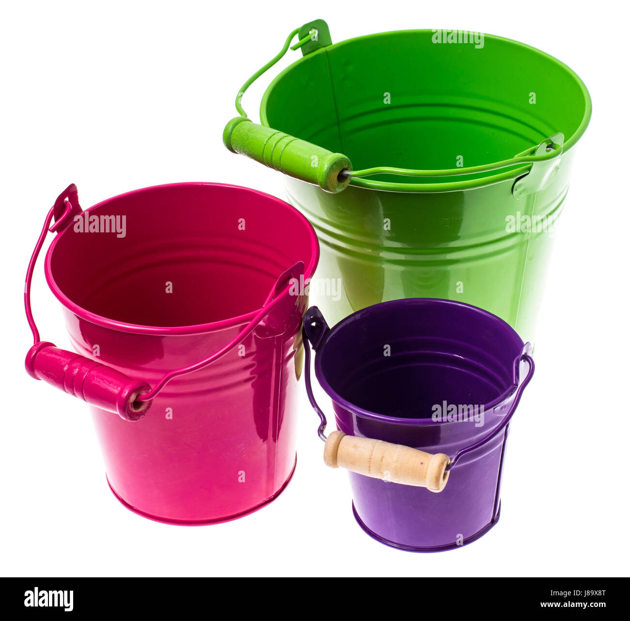 Colored decorative metal buckets Stock Photo Alamy