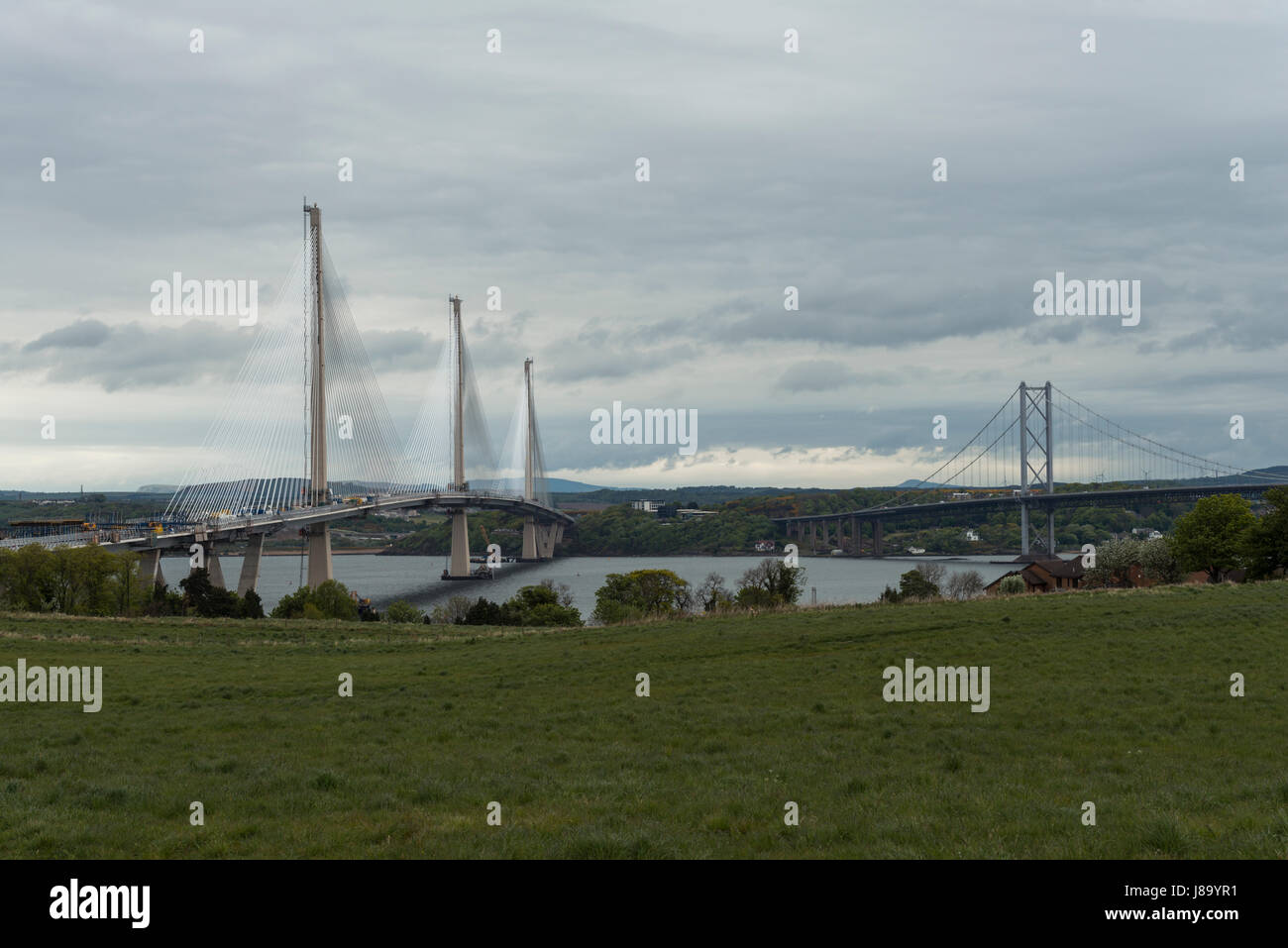 Queensferry Crossing under construction, river Forth, Queensferry, Lothians, Scotland, UK, Stock Photo