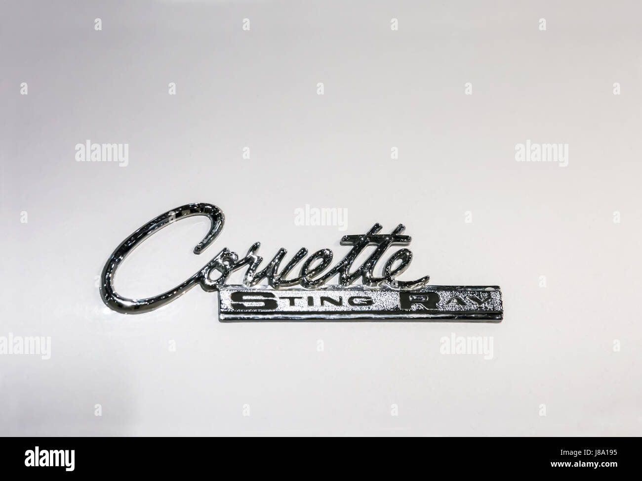 Badge of a 1965 Chevrolet Corvette Sting Ray. Stock Photo