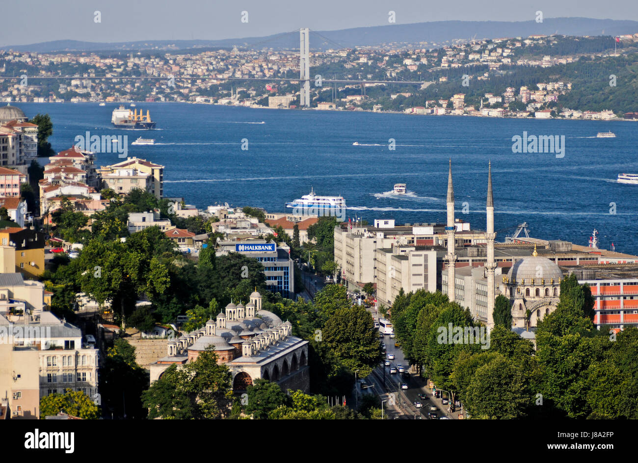 Bosphorus strait and bridge Stock Photo