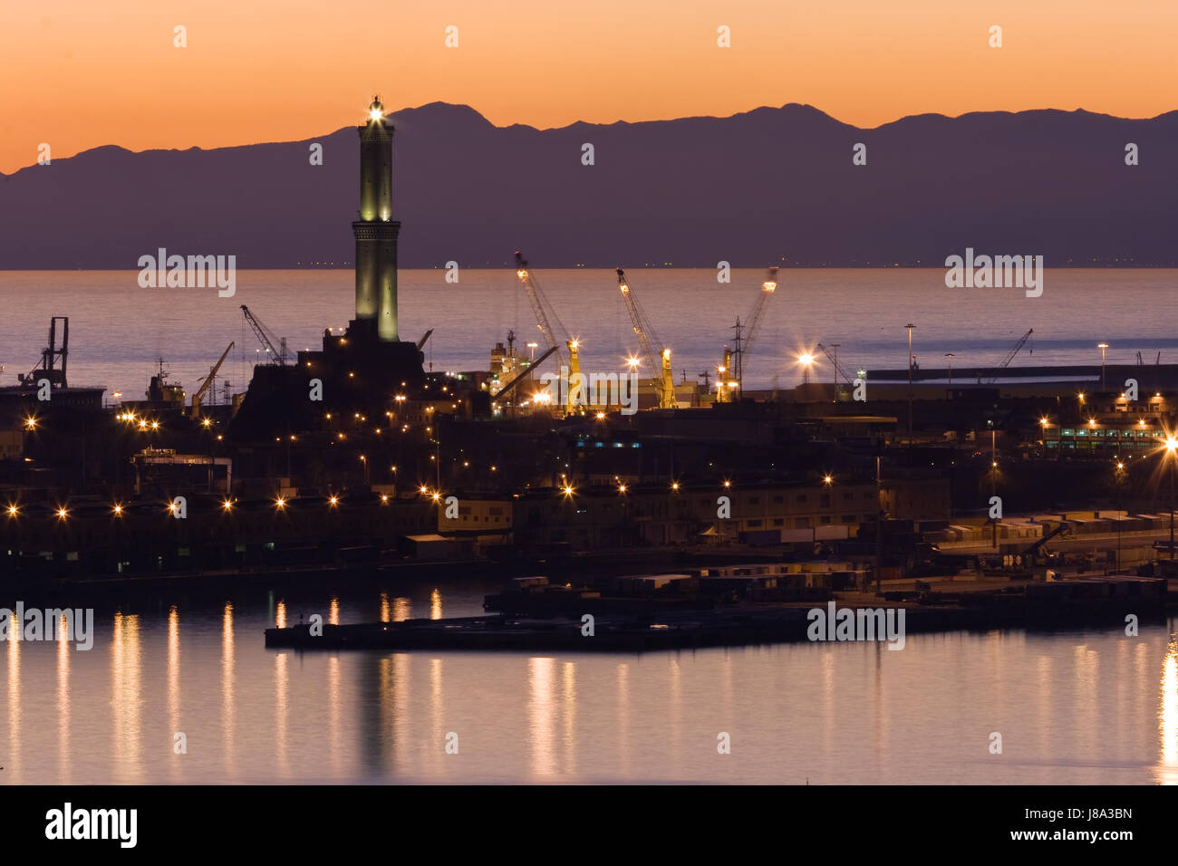 sunset, dock, port, ship, genoa, salt water, sea, ocean, water