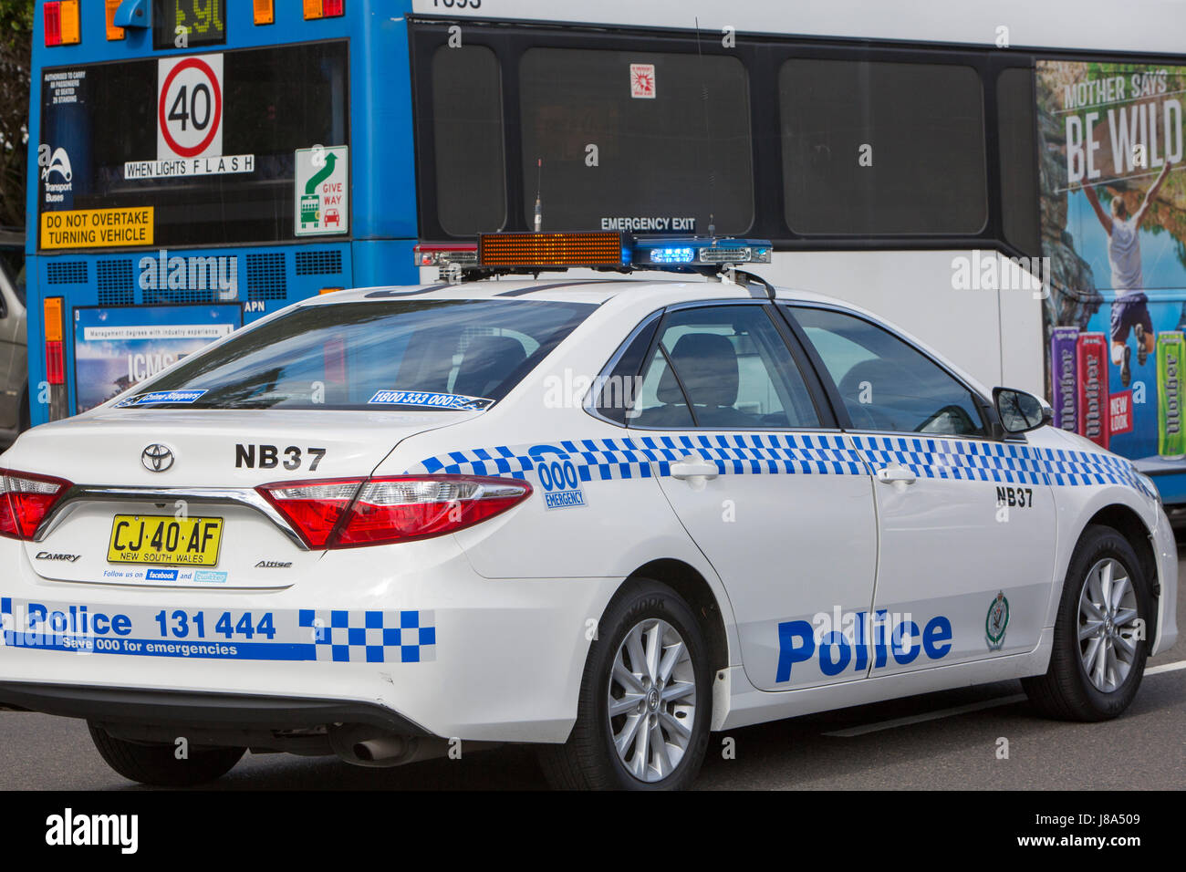New south wales Sydney police car and bus, Sydney city centre, NSW, Australia Stock Photo