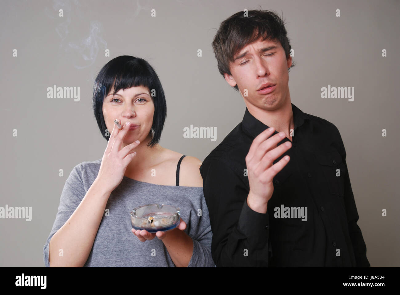 woman, cigarette, nonsmoker, smoker, whiff, smoke, smoking, man