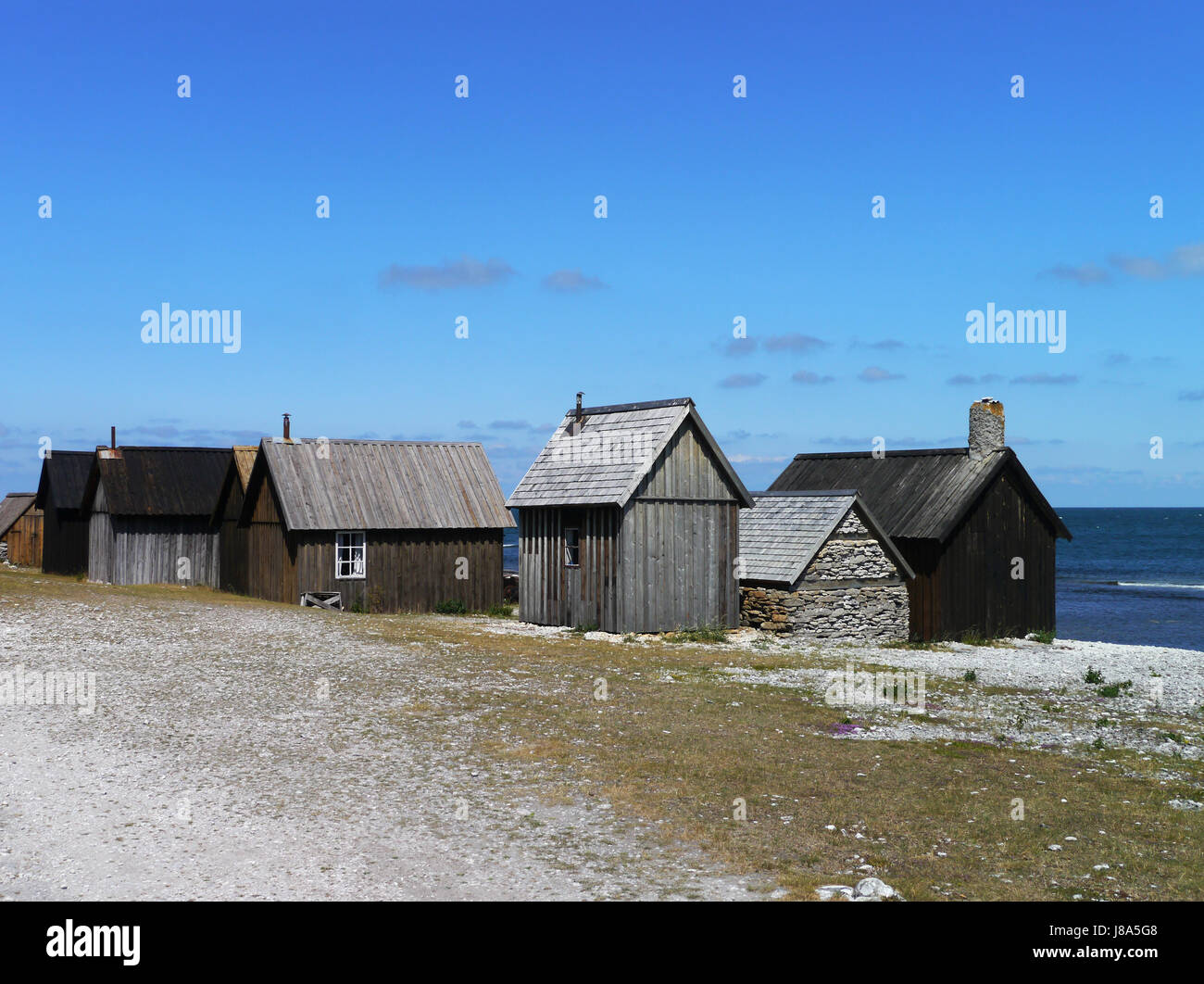 sweden, shanties, horizon, beach, seaside, the beach, seashore, sweden, water, Stock Photo