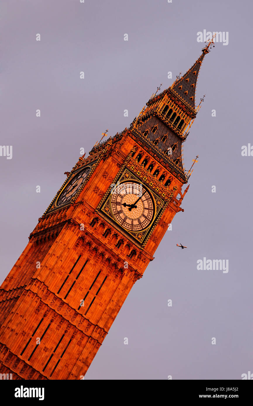 tower, clock, london, emblem, aircraft, aeroplane, plane, airplane, tower, Stock Photo