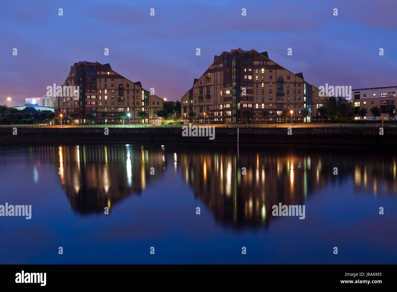 scotland, glasgow, river, water, city, town, art, modern, modernity, night, Stock Photo