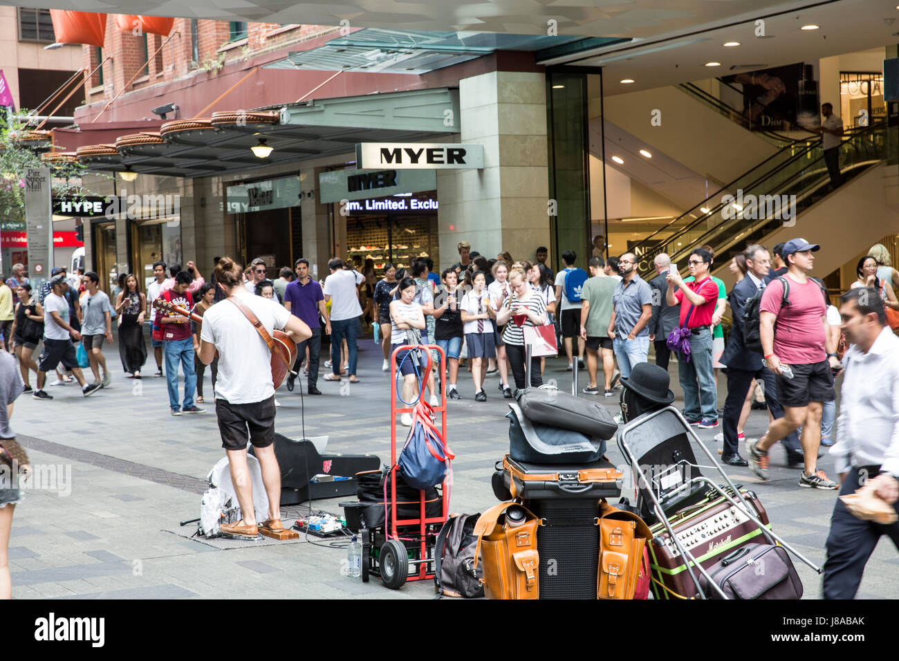 Male busker performing in Sydney Pitt Street, New south wales,australia Stock Photo