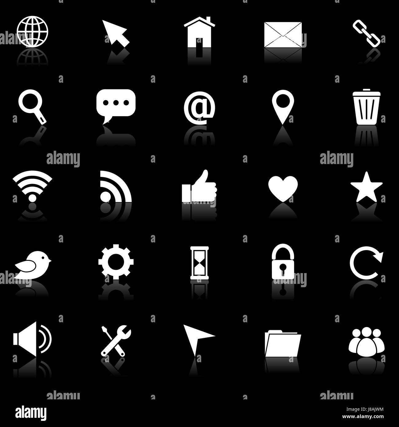 Website icons with reflect on black background, stock vector Stock ...