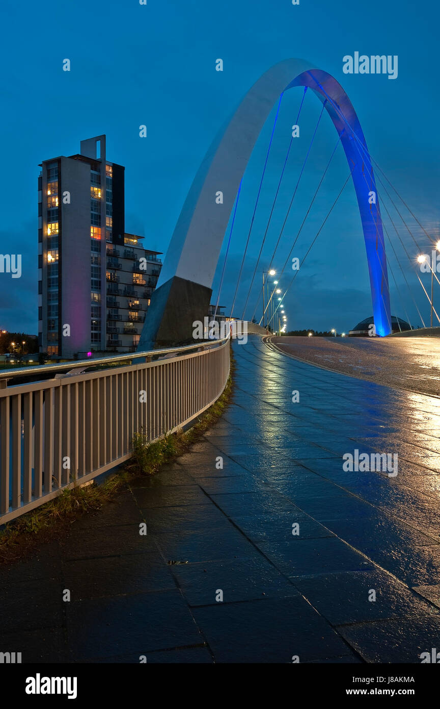 bridge, arc, scotland, glasgow, city, town, bridge, night, nighttime, centre, Stock Photo