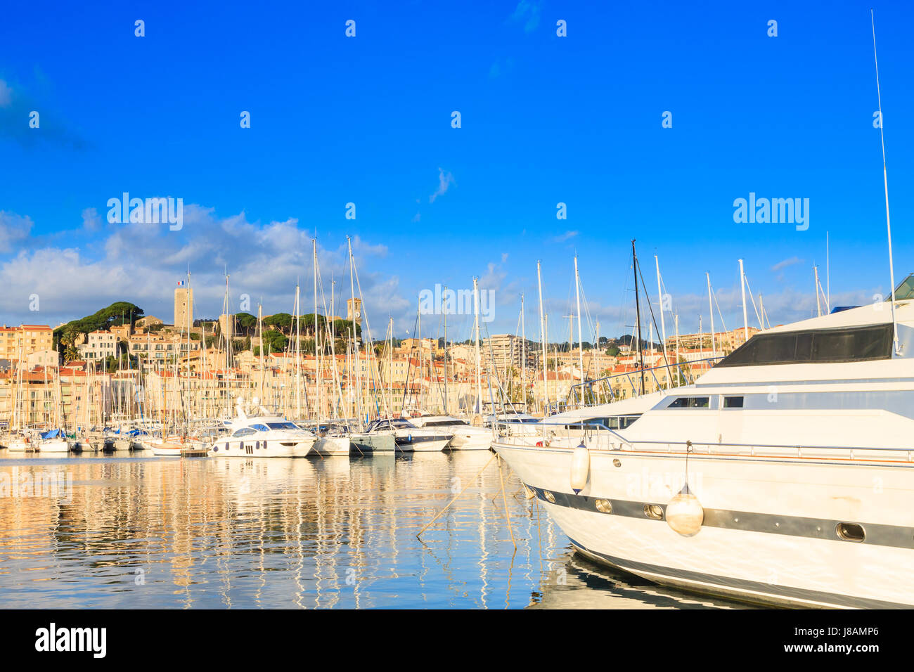Harbor and marina at Cannes, French Riviera, France. Luxury boats Stock